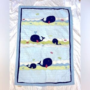 Pottery barn kids crib quilt “Jackson” blue whale boys